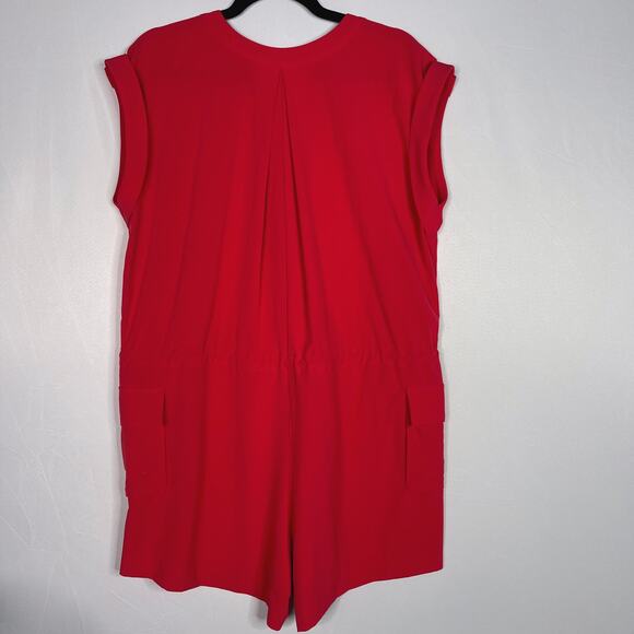 Athleta 12 Hibiscus Red Sutton Romper V Neck Cinch Waist Pockets Short Sleeve - Picture 2 of 10